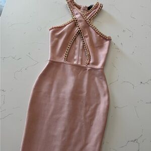 Elegant Chain-Detail Pink Bandage Dress